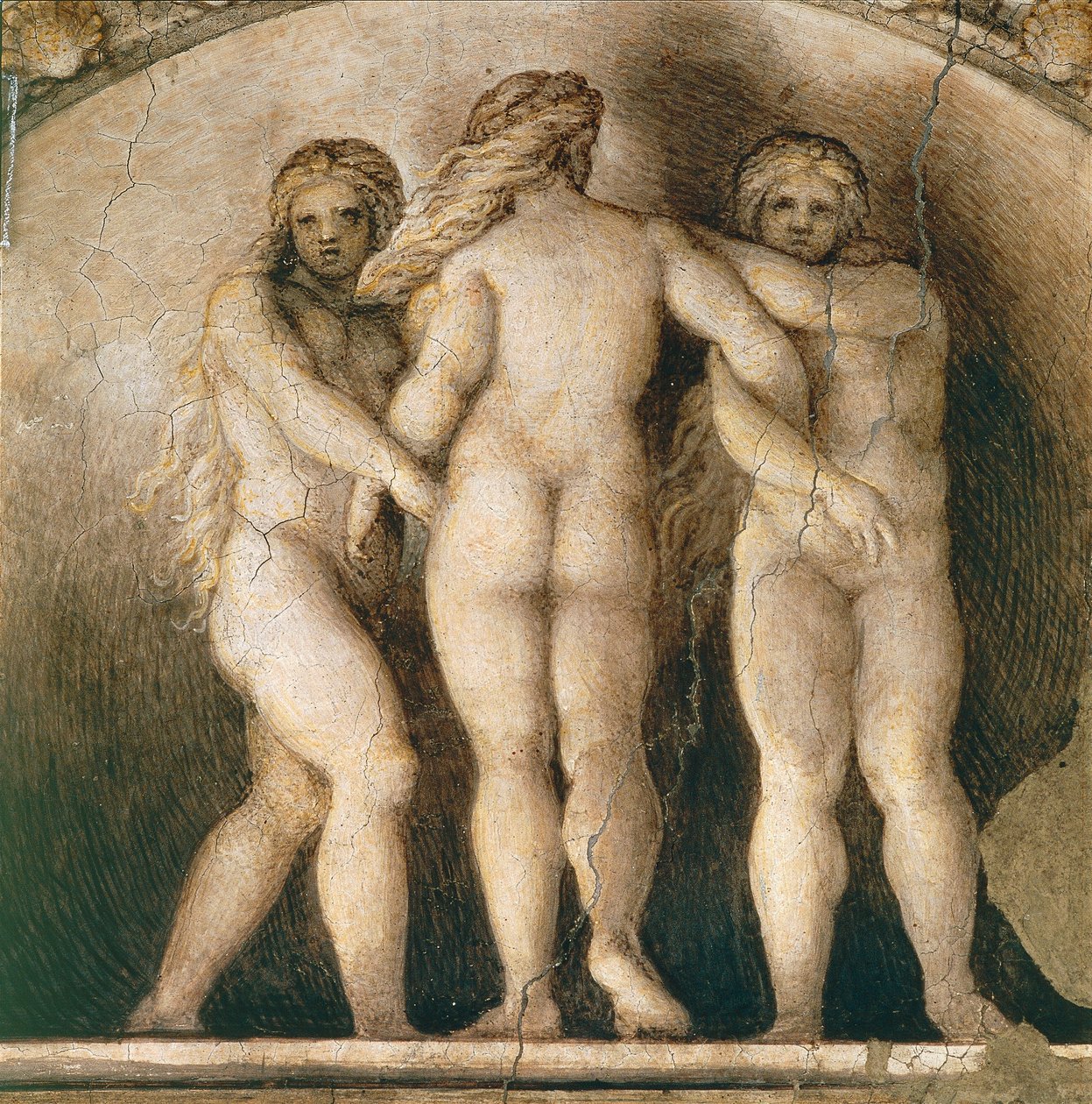 Lunett av tre öden, detalj av dekoration från St. Pauls kammare eller Abbedissan kammare av (c.1489 1534) Correggio