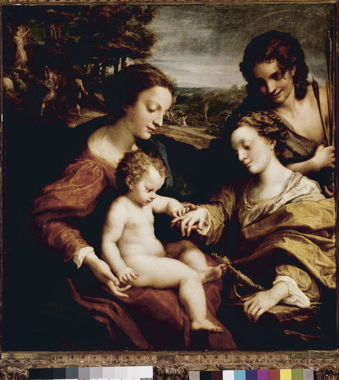 The Mystic Marriage of Saint Catherine (olja på panel av (c.1489 1534) Correggio