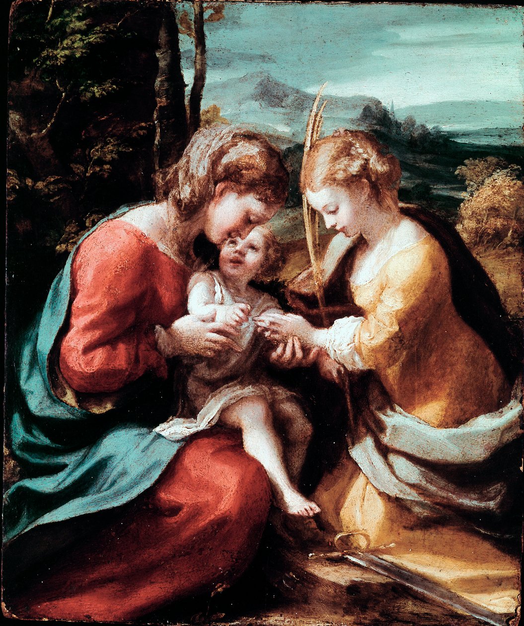 Det mystiska äktenskapet av St. Katarina av Alexandria Målning av Antonio Allegri (känd som Correggio eller The Correge 1489-1534) 1520 ca. Sol. 28,5x23,5 cm Neapel museo di Capodimonte av (c.1489 1534) Correggio