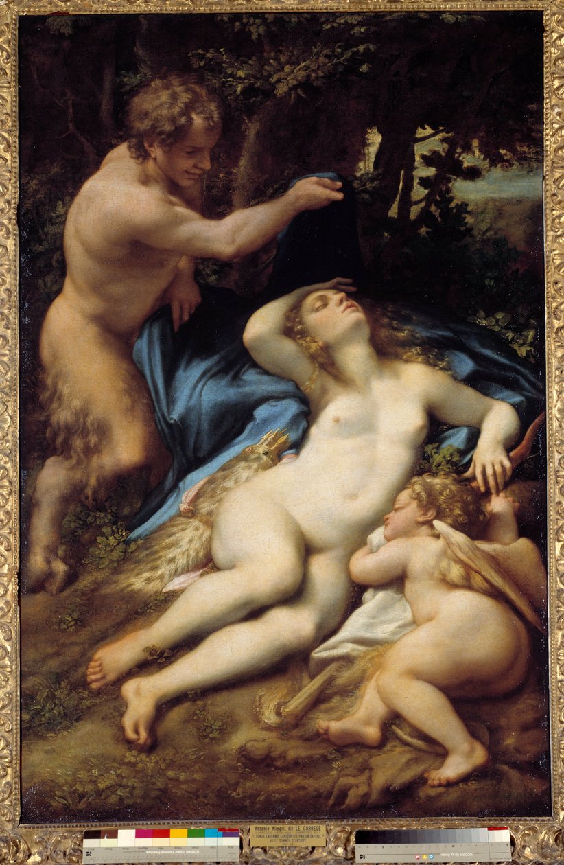 Venus, Satyr och Amor Målning av Antonio Allegri (hans Correggio eller Le Correge 1489-1534) 1525 Sön. 1,88x1,25 m av (c.1489 1534) Correggio