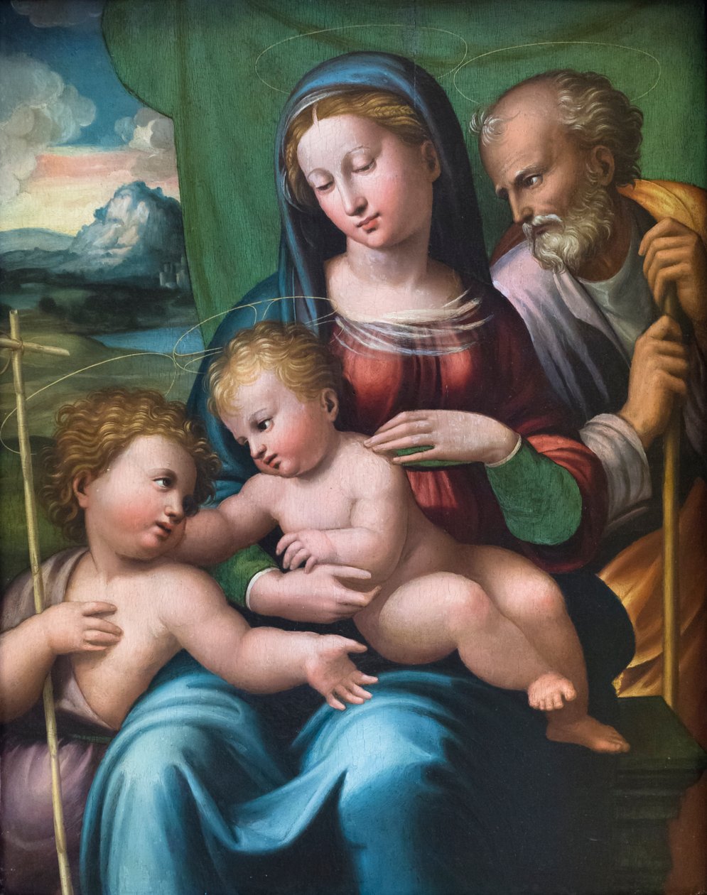 Helig familj med ett ungt helgon Johannes Döparen av Innocenzo da Imola
