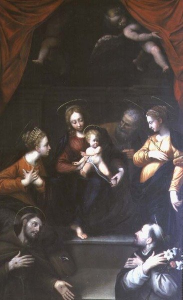 Madonna och barn med St. Joseph och andra heliga av Innocenzo da Imola