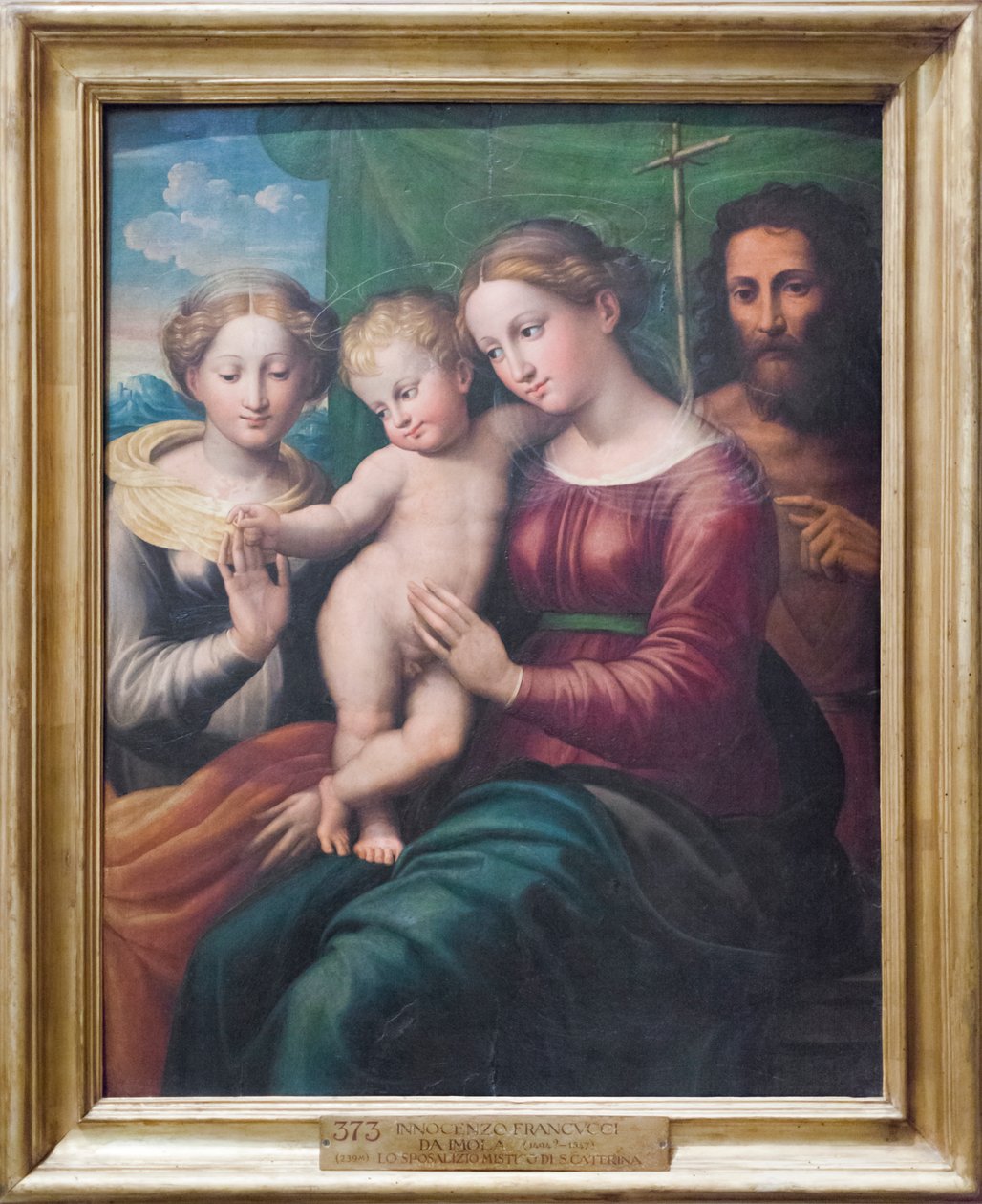 The Mystical Marriage of St Catherine (olja på panel) av Innocenzo da Imola