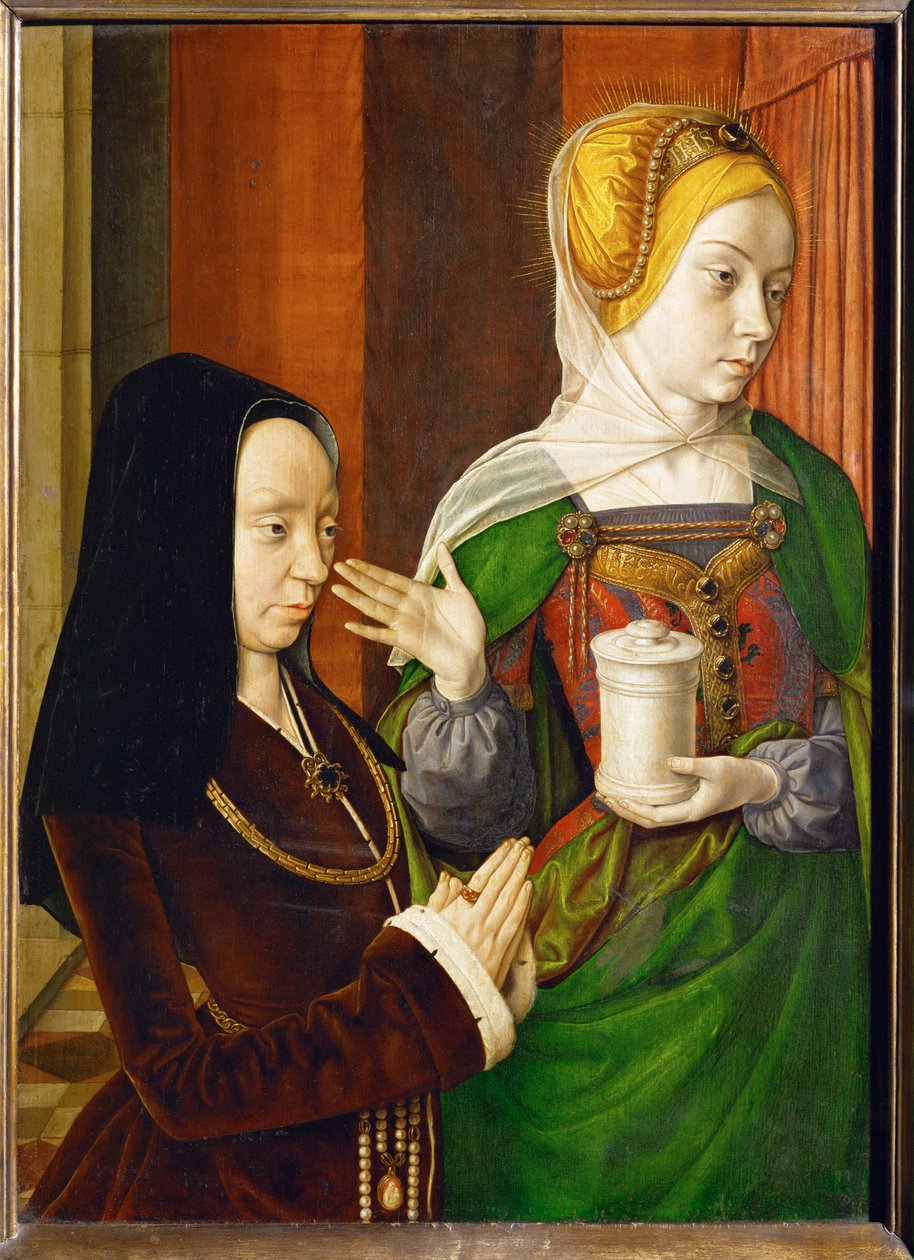 Madeleine de Bourgogne, dame de Laage, presenterad av Saint Magdalen... av (fl.c.1483-c.1529) Master of Moulins