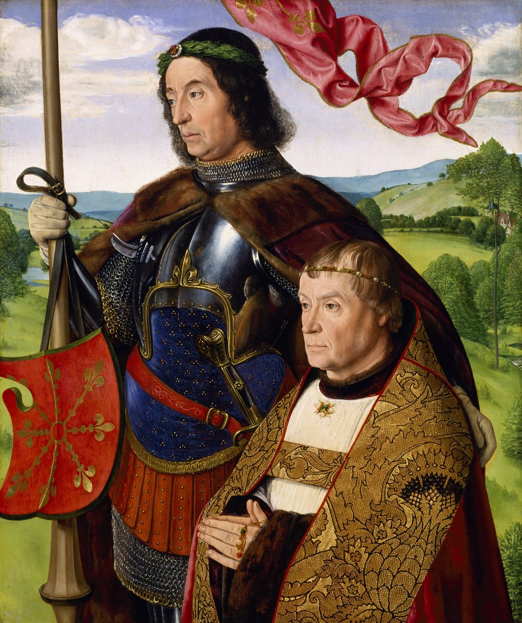 St Maurice (eller St Victor) med en donator, ca 1500-05 (olja på panel) av (fl.c.1483 c.1529) Master of Moulins