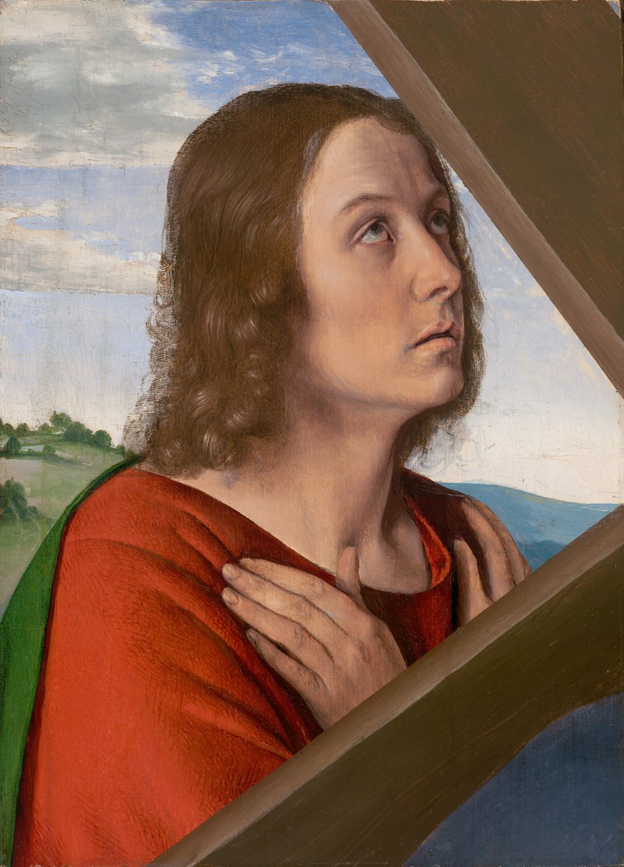 Fragment från Kristus bärande korset: Den helige Johannes evangelisten av (fl.c.1483 c.1529) Master of Moulins