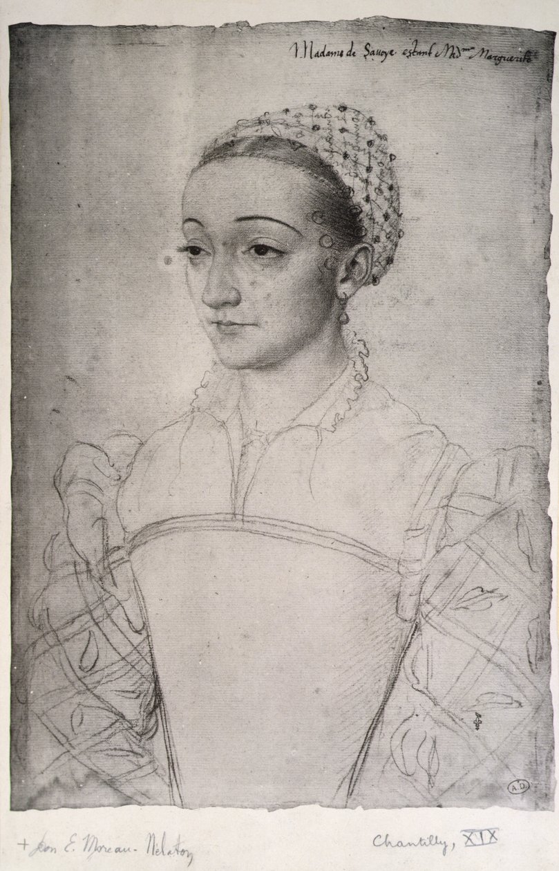 Marguerite de France (1523-74) (penna på papper) av (studio of) Clouet