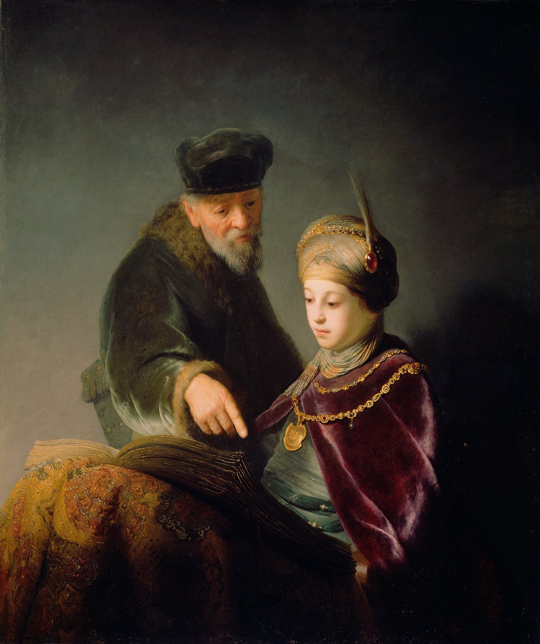 En ung lärd och hans lärare, ca. 1629-30 (olja på duk) av studio of Rembrandt Harmensz. van Rijn