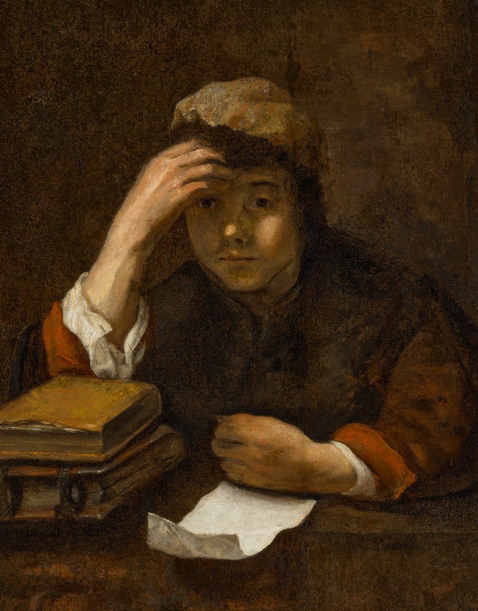 En pojke som läser (olja på duk) av (studio of) Rembrandt Harmensz. van Rijn