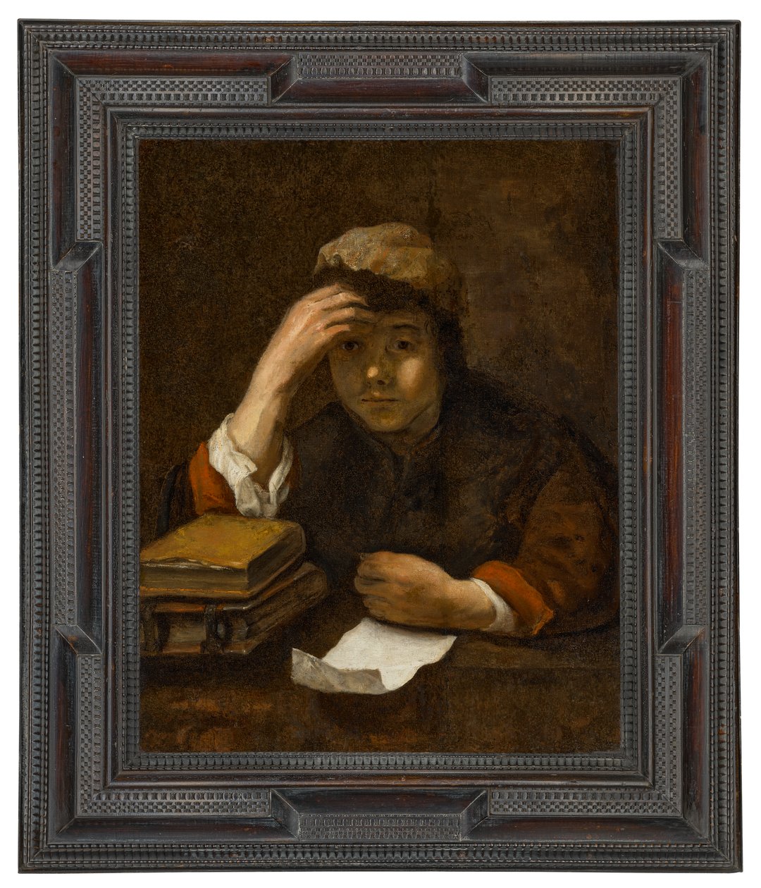 En pojke som läser (olja på duk) av (studio of) Rembrandt Harmensz. van Rijn