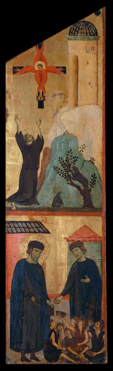 Diptyk av välsignade Andrea Gallerani: St. Francis får stigmata och den välsignade Gallerani, inre högra panel, c.1270 (målning på panel) av (workshop of) Guido da Siena