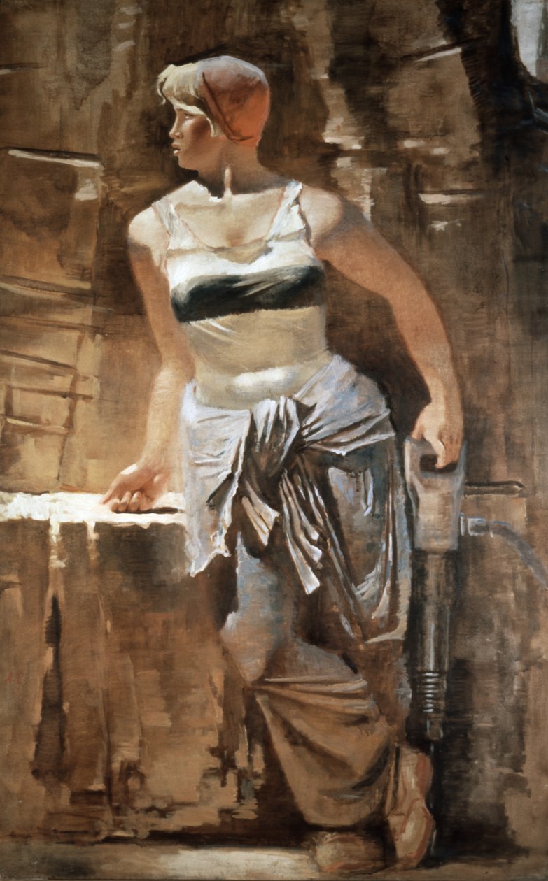 A Girl: Metro-Builder 1937 Målning av A, Samokhvalov (1894 - 1971), Socialistisk realism. av Unknown