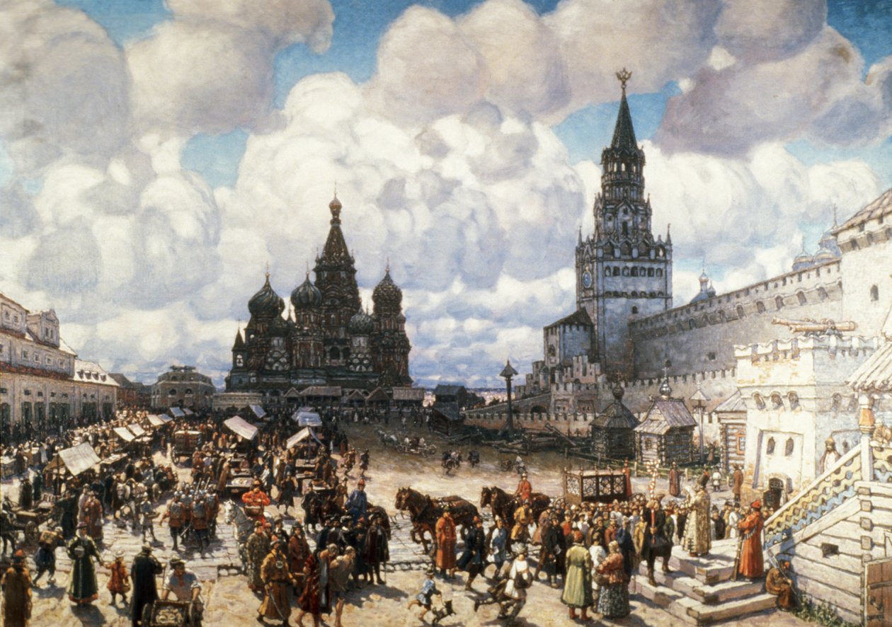 Et oliemaleri af Den Røde Plads i Moskva i det 17. århundrede af Viktor Vasnetsov.swed av Unknown