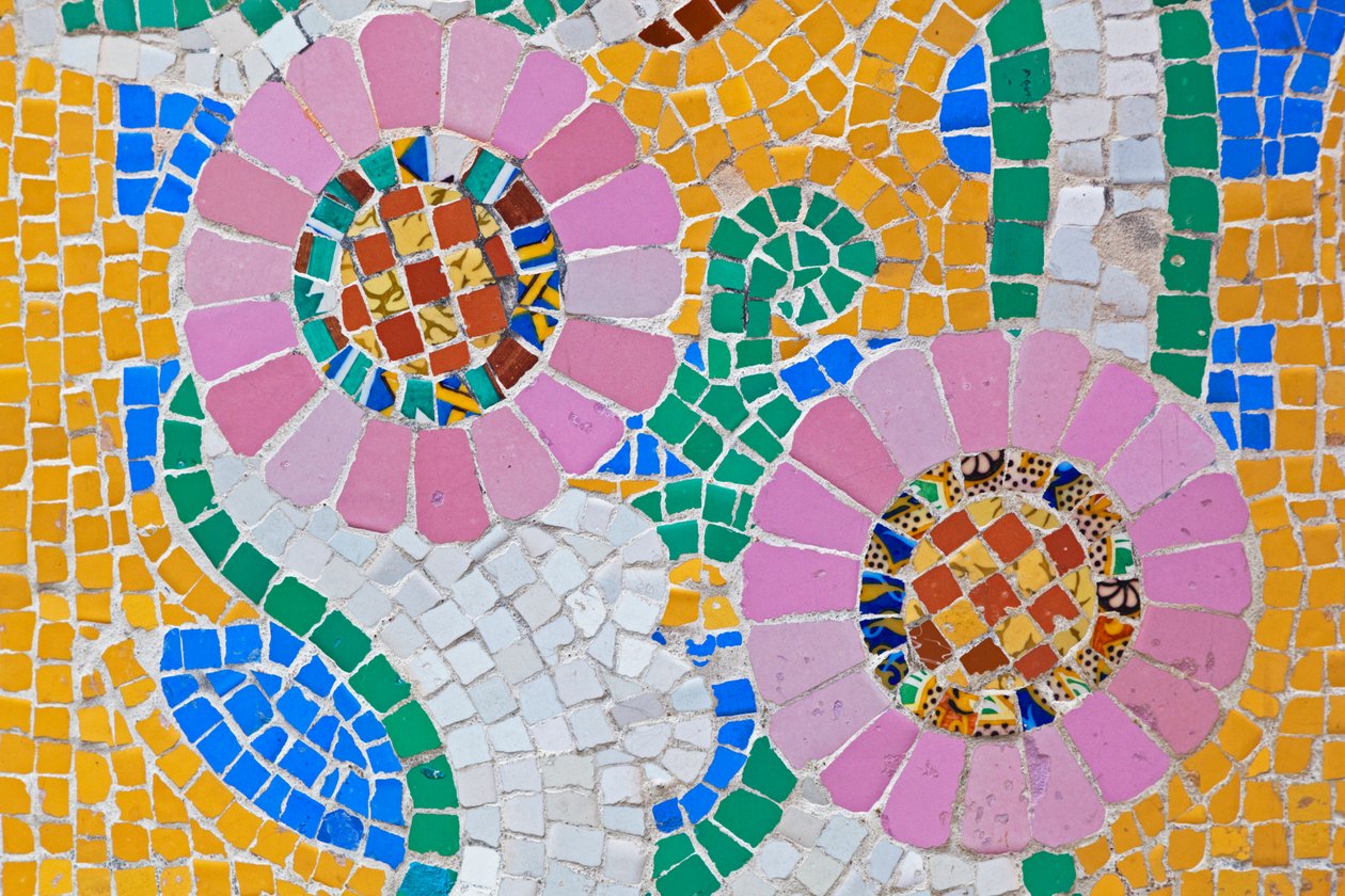 Barcelona, ​​Spanien. Mosaik på fasaden av Palau de la Música Catalana. Modernistisk byggnad av Lluís Domènech i Montaner. Palace of Catalan Music. av Unknown
