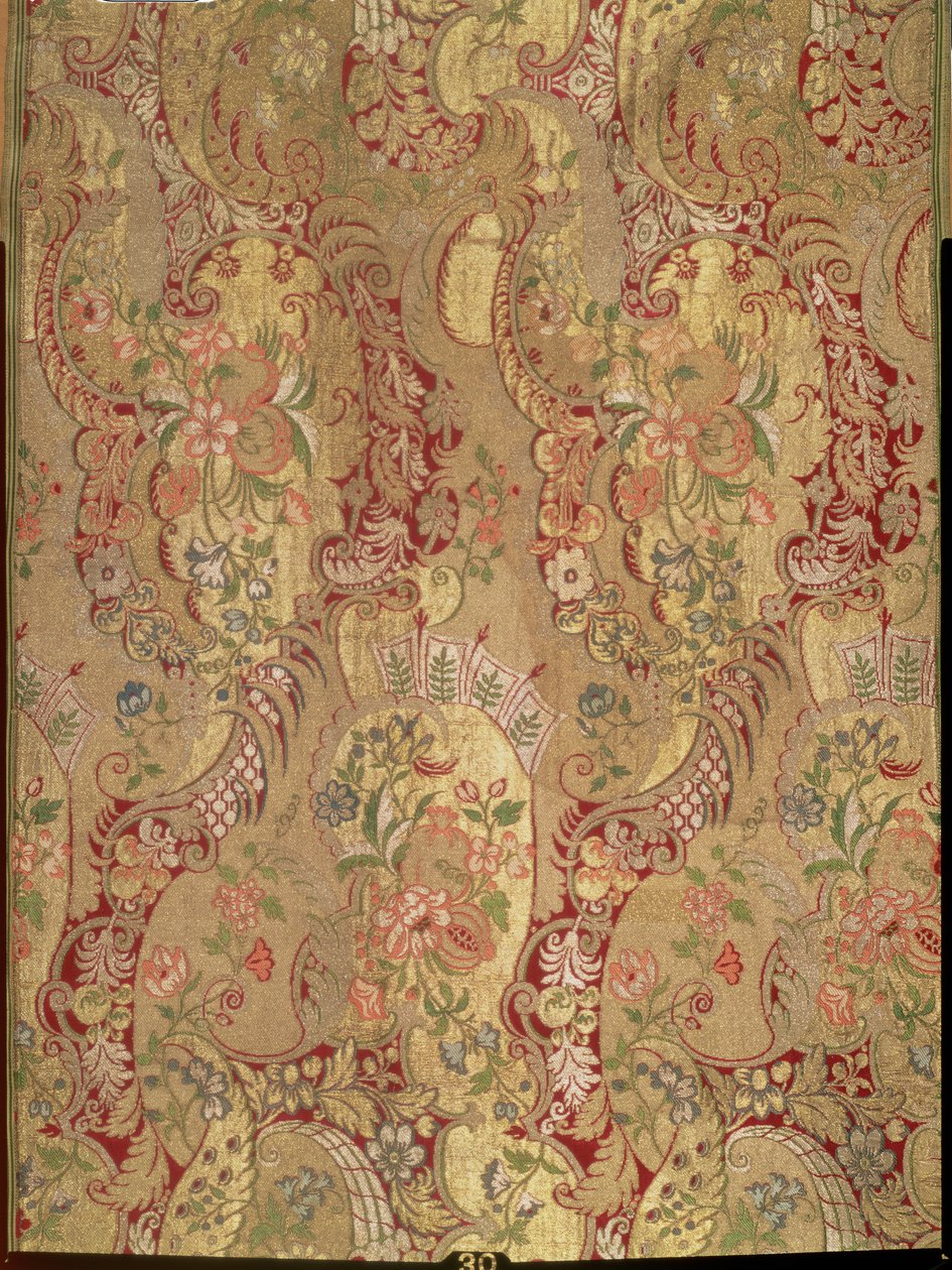 Brokad med exotiskt mönster, italienskt eller franskt, ca 1700 (silke, förgylld och silvertråd) av Unknown