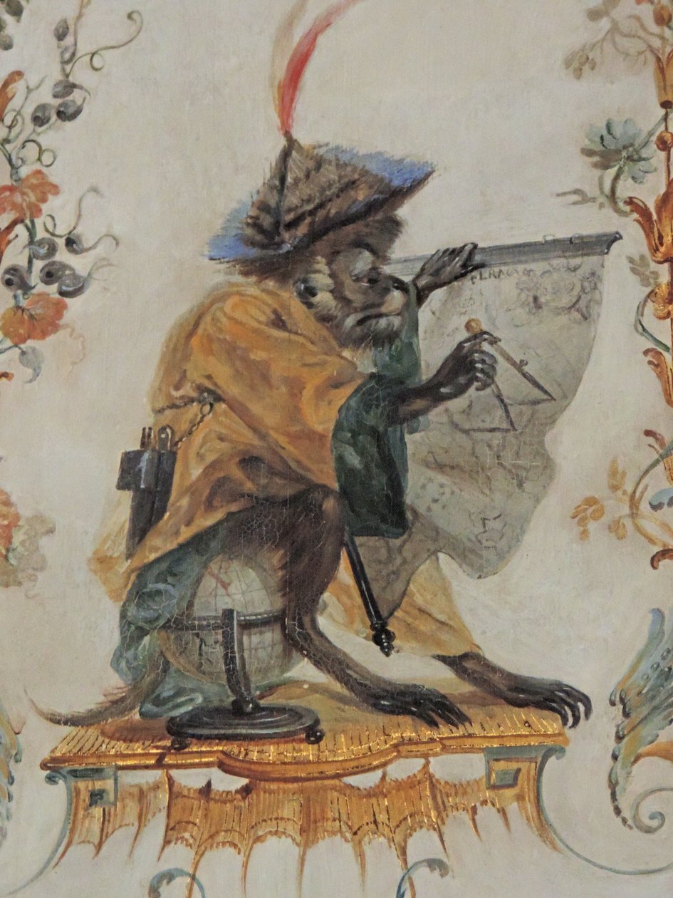 Chantilly, Chateau: En detalj av dekorationen i Grande Singerie av Christophe Huet, 1737 av Unknown