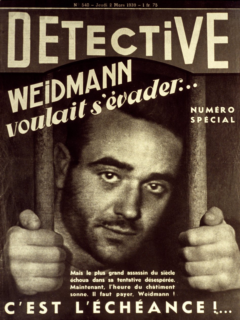 Omslag av papper Detektiv 2 mars 1939: Eugene Weidmann (1908-1939) mördare som kommer att avrättas den 17 juni 1939 (den sista personen som offentligt avrättades i Frankrike) av Unknown