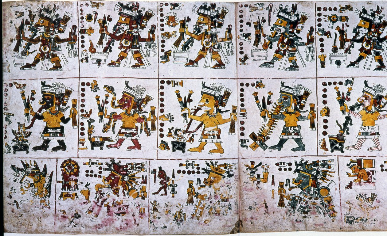 Detalj från en faksimil Kopia av en sida i Codex Borgia som visar Ciuteteohs själ uppträda efter offren av Unknown