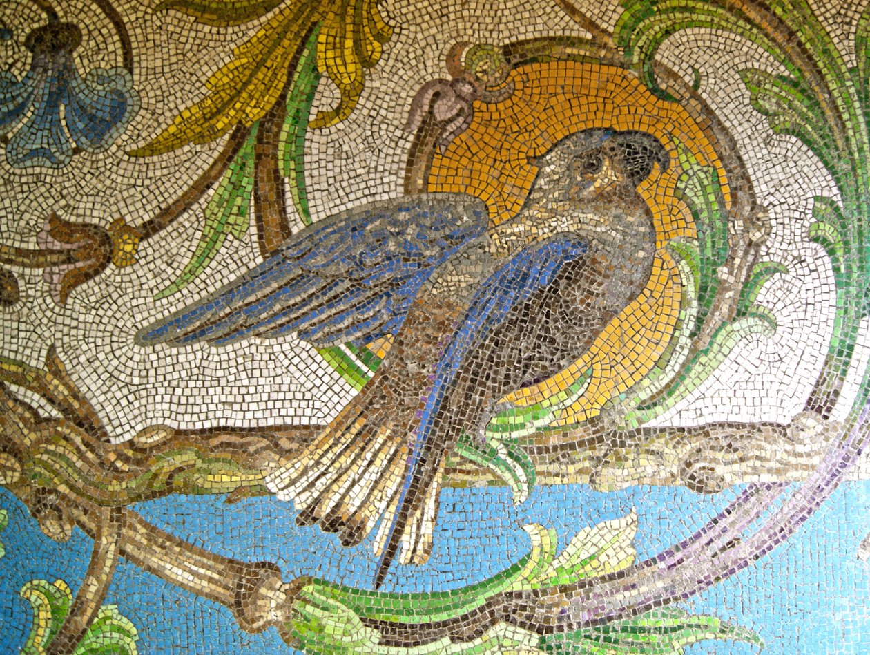 Detalj av ett klinkergolv föreställande en papegoja, Sintra, Portugal c.1908 (mosaik) av Unknown