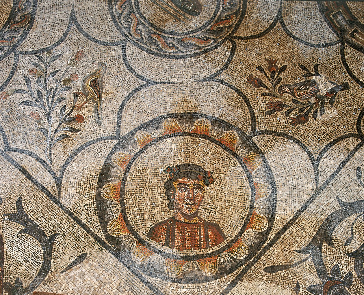 Detalj av golvet i den tidiga kristna basilikan i Aquileia, Udine av Unknown