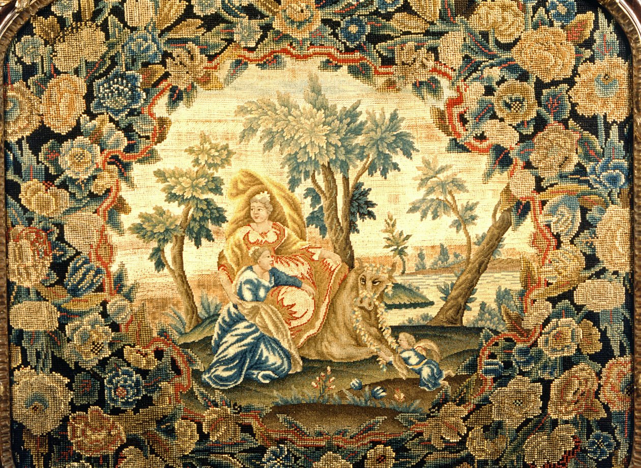 Europa na Bull, skrini ya karibu ya tapestry katika sura ya mbao ya George III, karne ya 18 (pamba na hariri) av Unknown