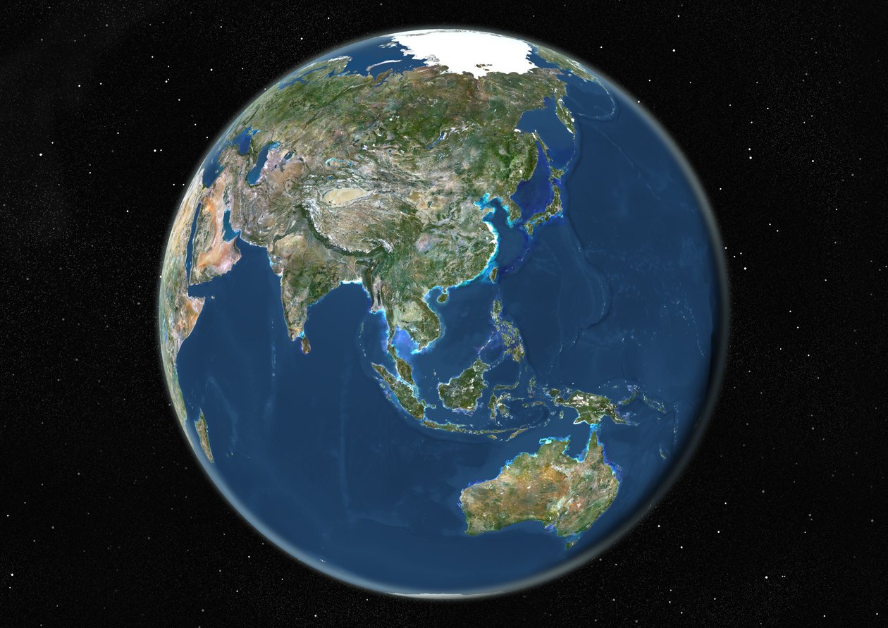 Globe Centrerad På Asien Och Oceanien, Sann Färgsatellitbild av Unknown