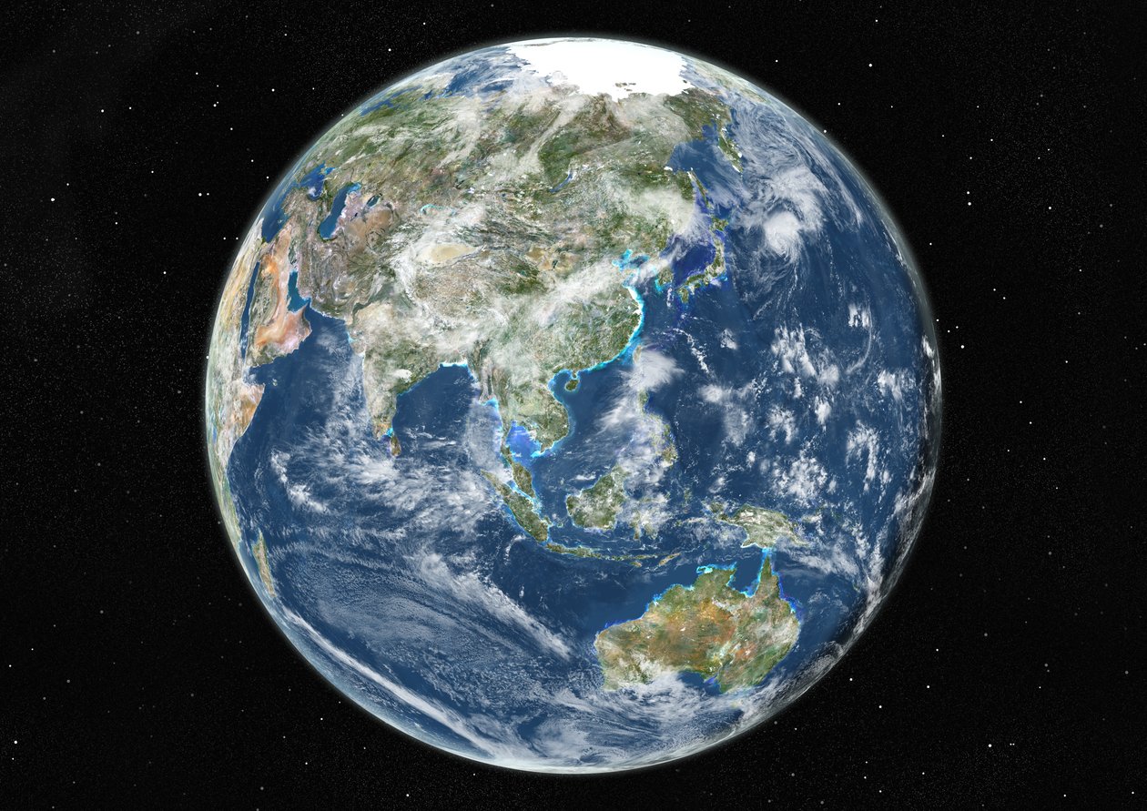 Globu Iliyozingatia Asia na Oceania, Picha ya Satelaiti ya Rangi ya Kweli av Unknown