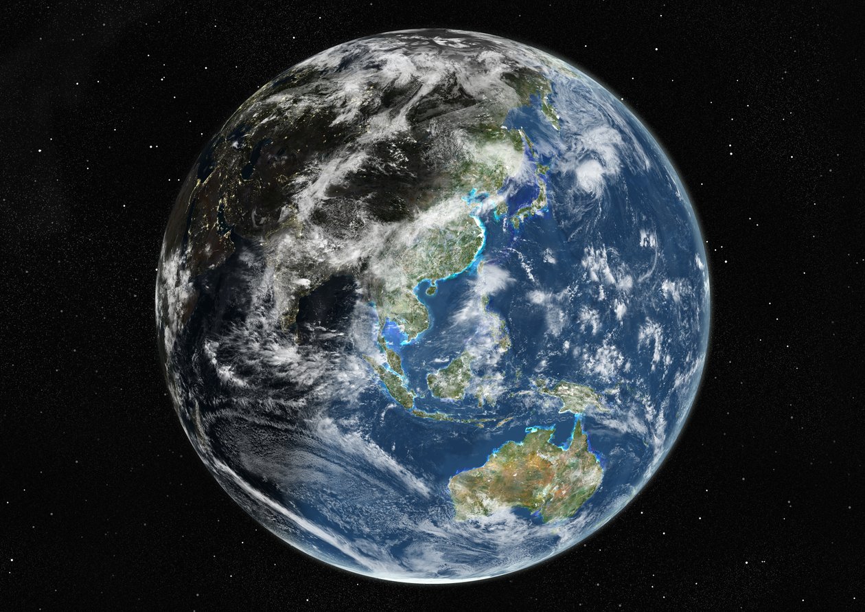 Globu Iliyozingatia Asia na Oceania, Picha ya Satelaiti ya Rangi ya Kweli av Unknown