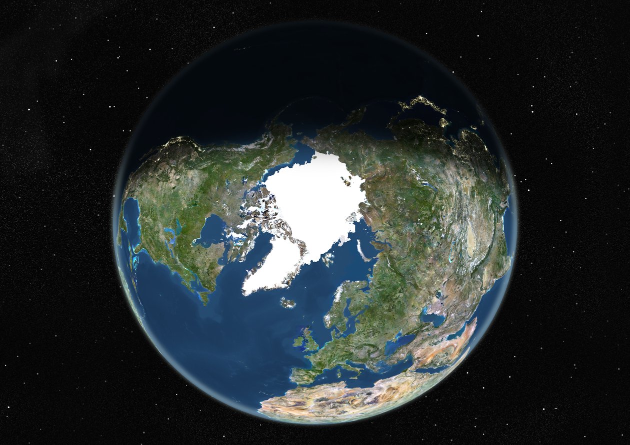 Globe Centrerad På Nordpolen, Sann Färgsatellitbild av Unknown