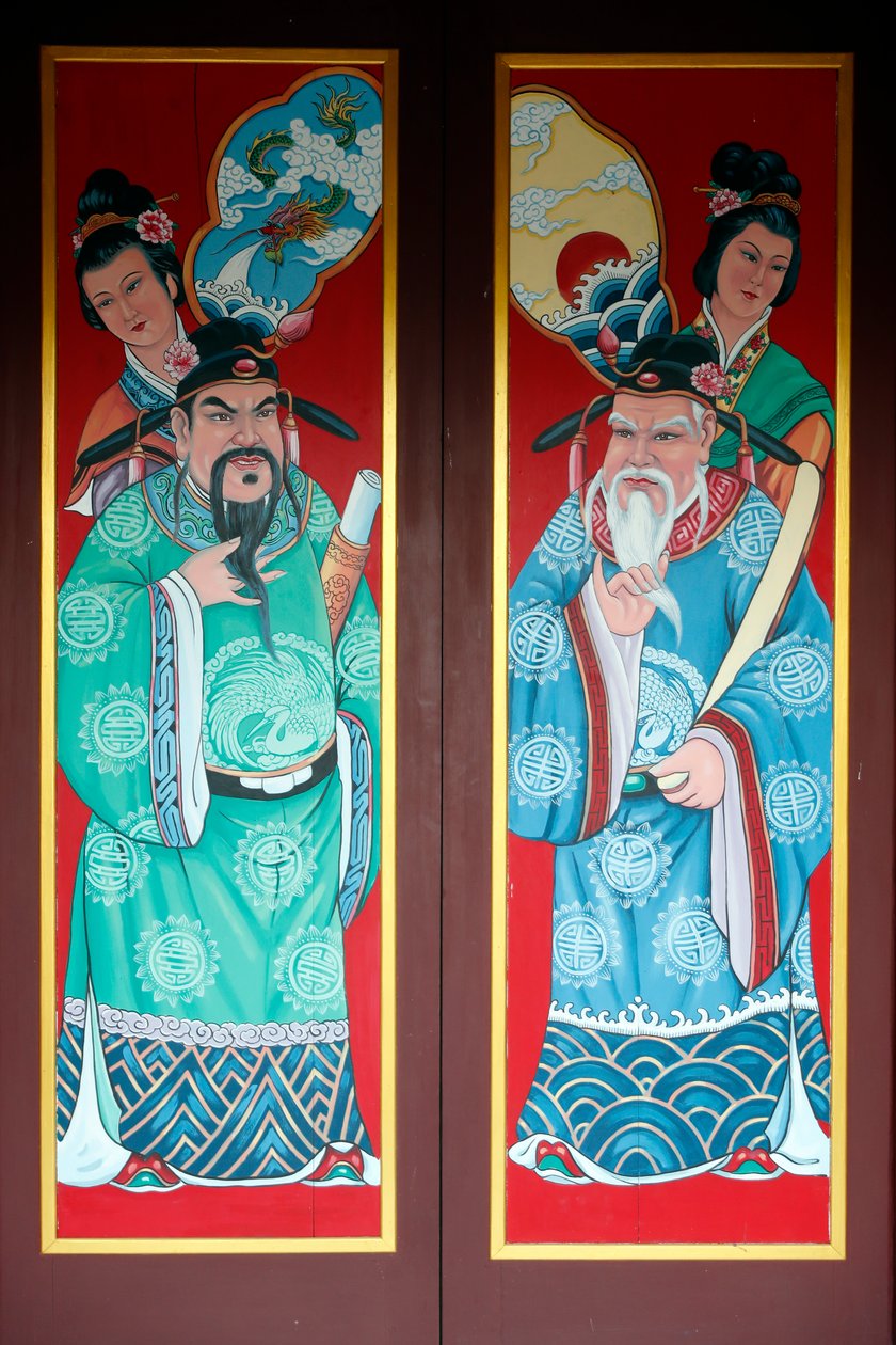Hoi Tuong Te Nguoi Hoa buddistiska kinesiska tempel. Måla dörr. Phu Quoc. Vietnam. av Unknown