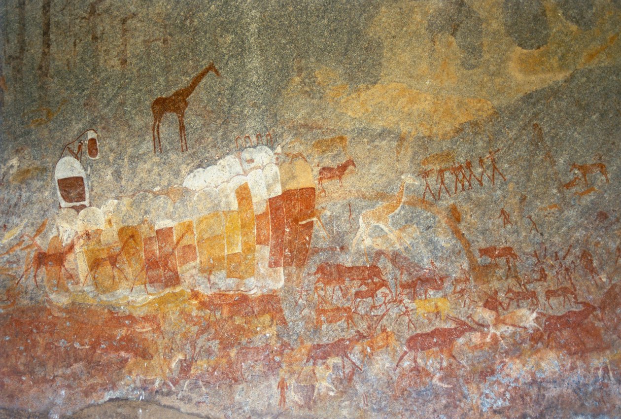 Inanke klippmålningar i en grotta i Matobo National Park, Zimbabwe. 1 april 1998. av Unknown