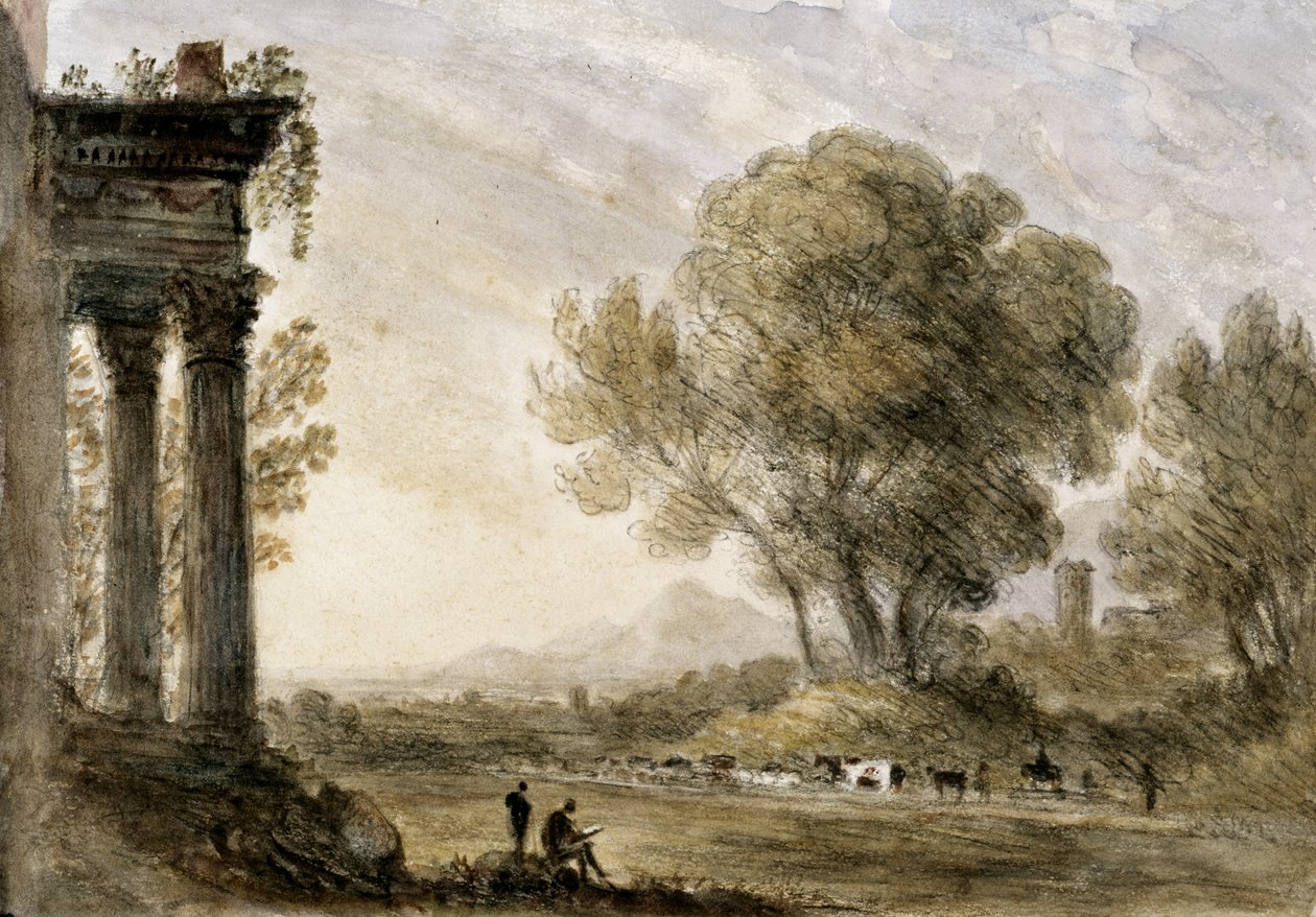 Landskab i stil med Claude af William Crotch, 1838.swed av Unknown