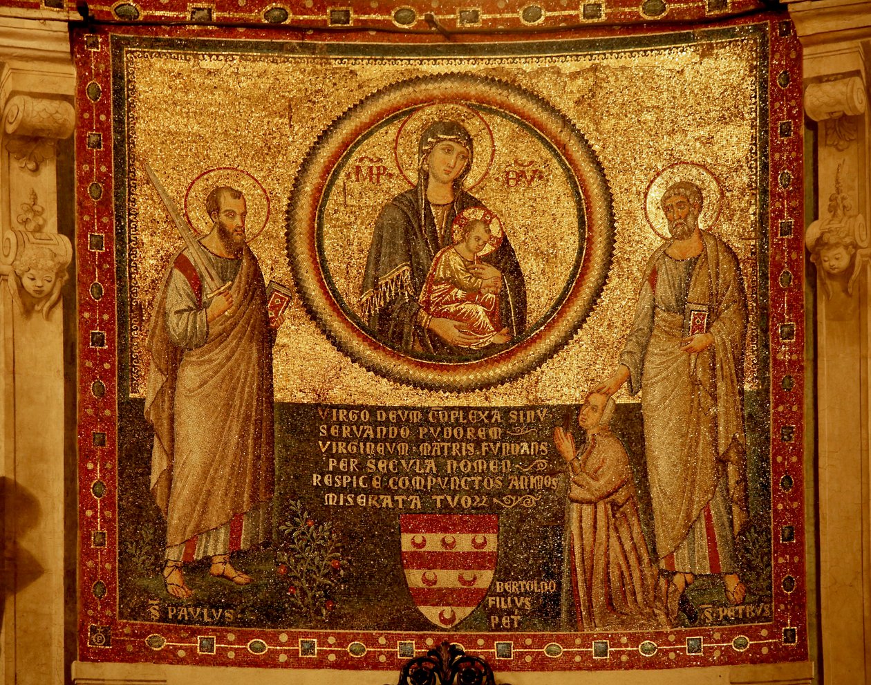 Mosaik i Apsiden med Jungfrun och Barnet, St Peter och St Paul av Unknown