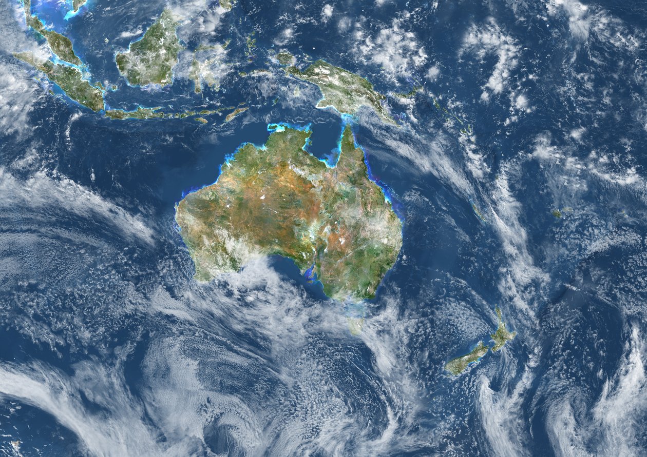 Oceania Pamoja na Wingu, Picha ya Satellite ya Rangi ya Kweli av Unknown