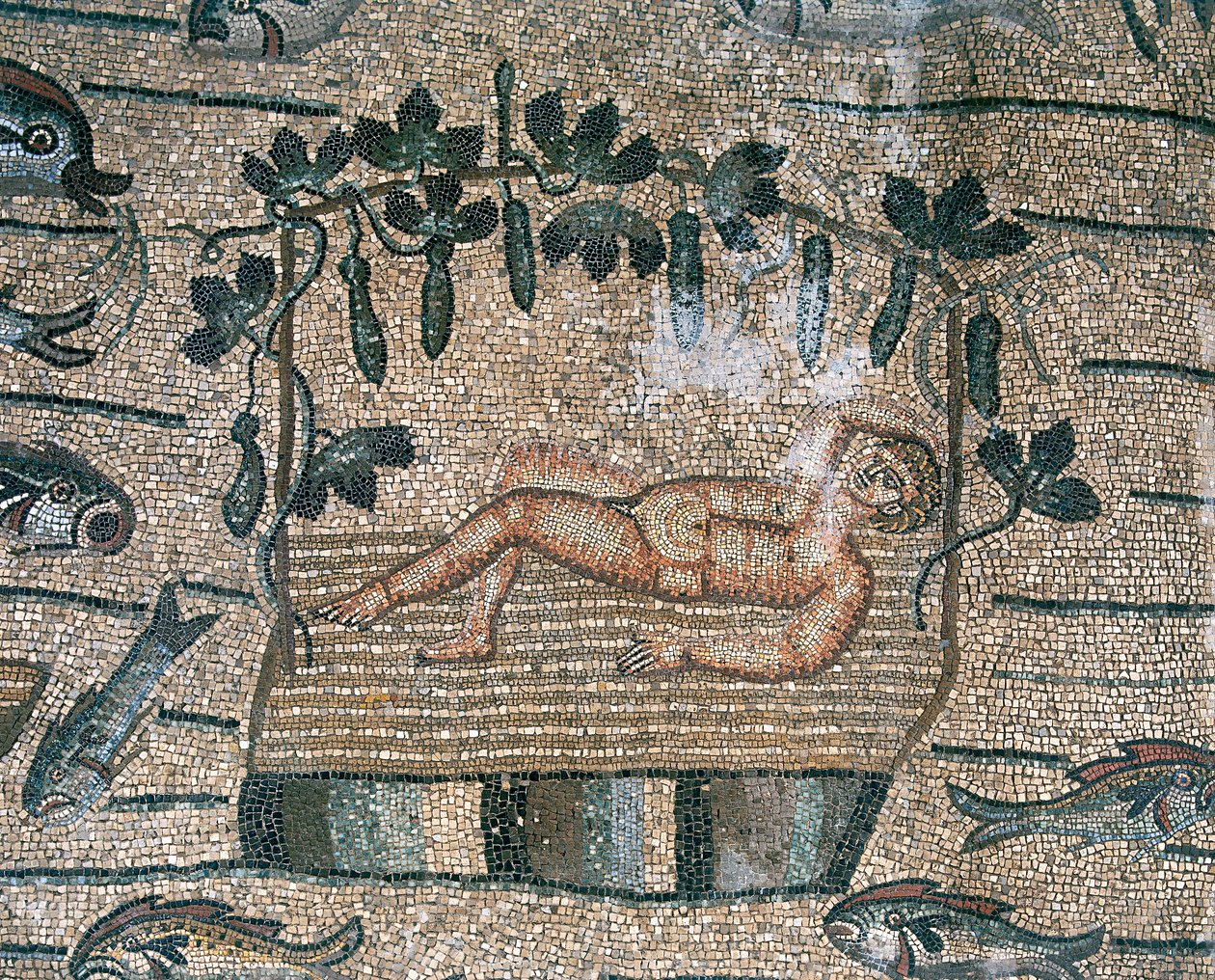 Profeten Jona i vila, särskilt golvet i den paleokristna basilikan i Aquileia, Udine av Unknown