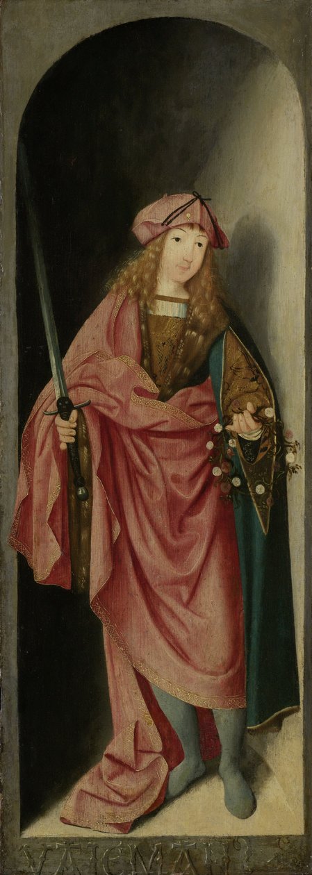 Saint Valerianus, vänstra flygeln av en triptyk tillskriven Master of the Brunswick Diptyk, ca 1490-1500 av Unknown