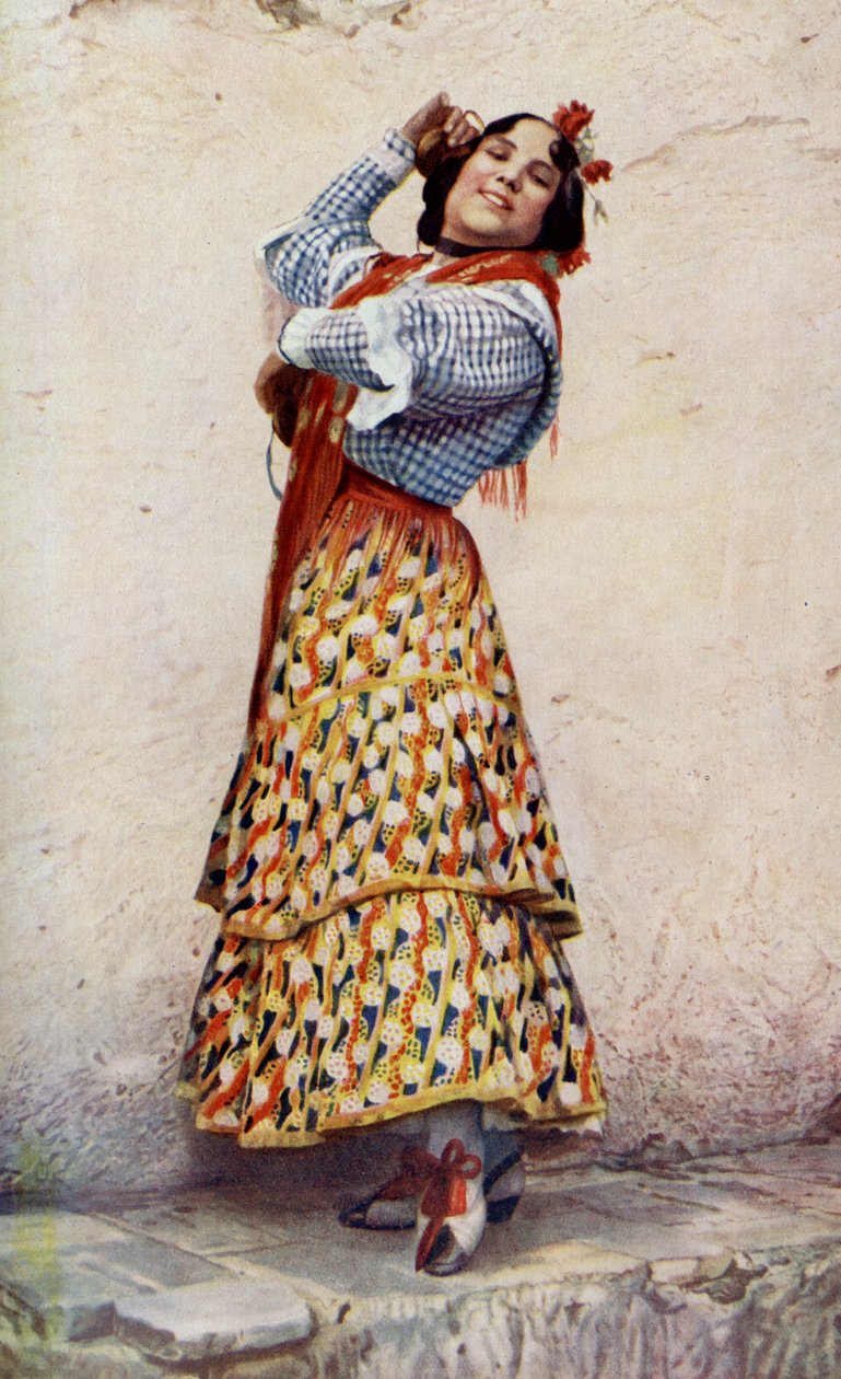 Spanien. Granada zigenartjej med blåsvart hår dansar gudomligt. 1920 av Unknown