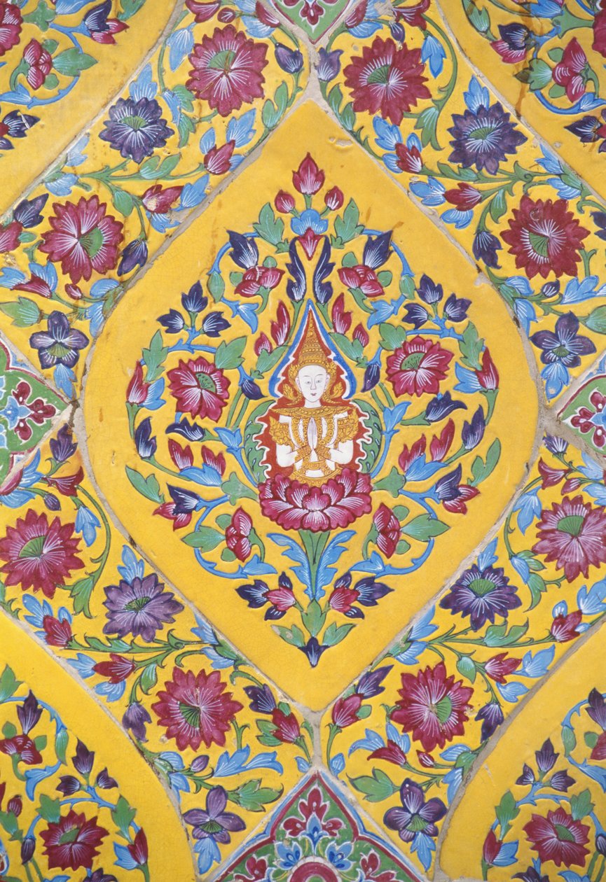 Thailand, Wat Rajabhofit, buddhistiskt tempel, Courful kakeldetalj av Unknown