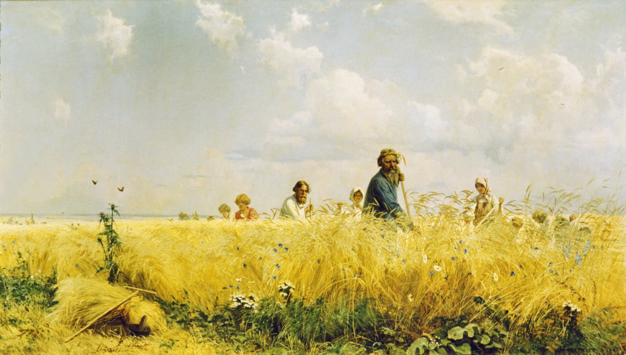 Plæneklipperne et maleri af livegne af Grigory Miasoyedov, 1887. av Unknown