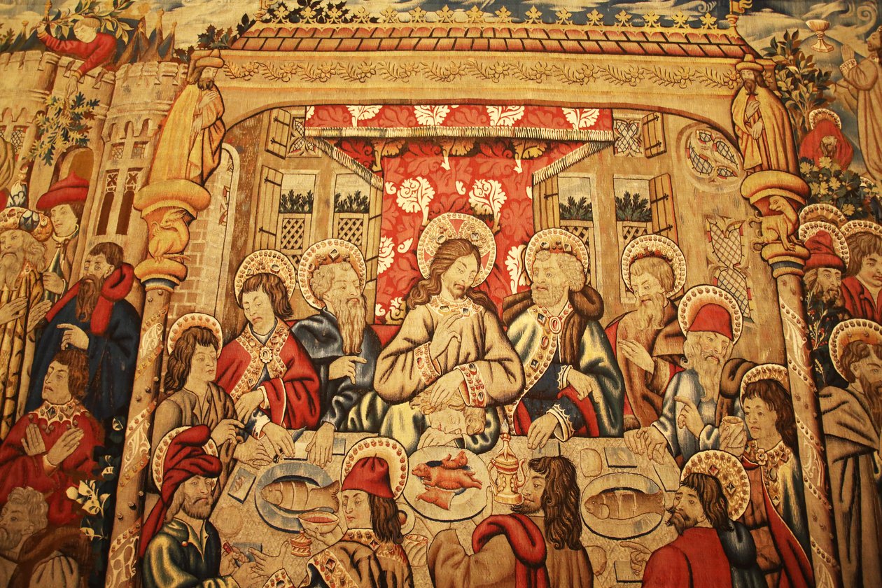 Vatikanmuseet: gobeläng med den sista måltiden - (från Episoder från Passion, Tournai?, sent 1400-tal) (Galleria di San Pio V, St Pius V Gallery) av Unknown