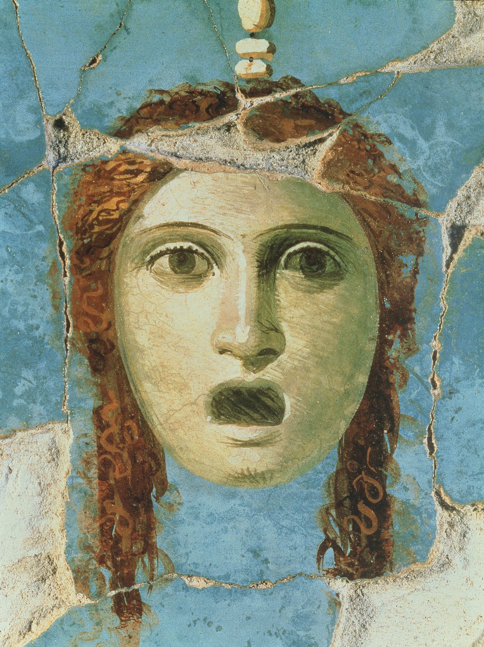 Väggmålning av ett kvinnligt huvud, Pompeji, 1:a århundradet e.Kr av Unknown
