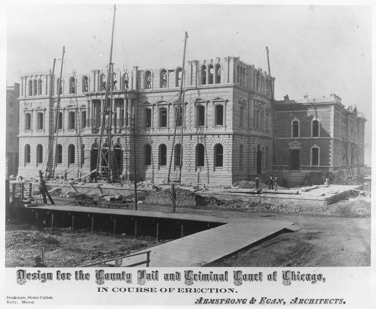 Design för County Jail and Criminal Court of Chicago, under uppförande, c.1883 av American Photographer