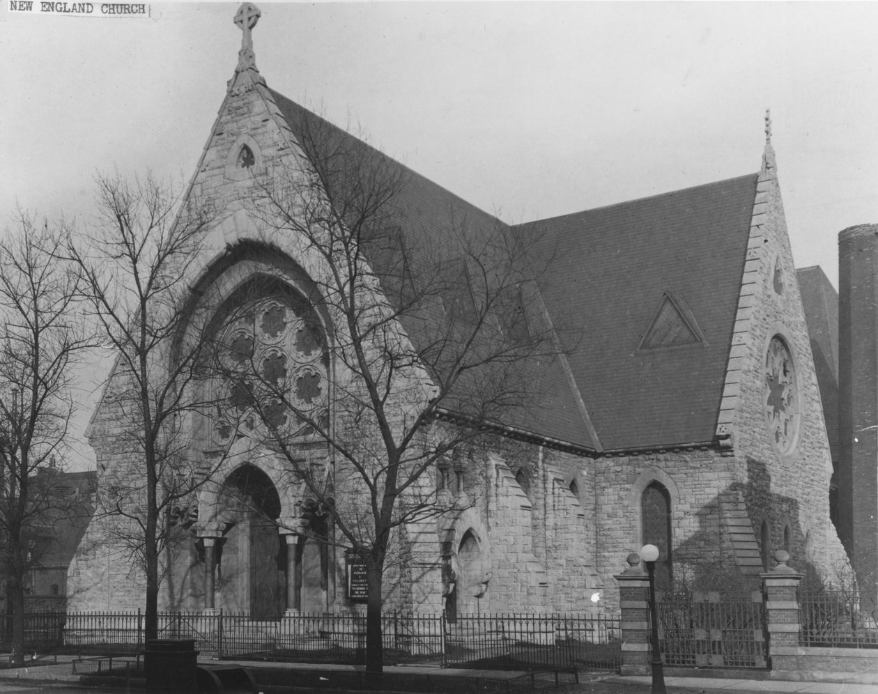 New England Church, 19 W. Delaware Place, Chicago, ca 1870 av American Photographer