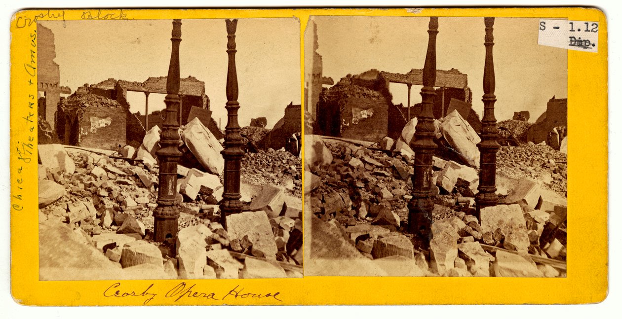 Ruinerna av Crosby Opera House efter den stora branden i Chicago, 1871 av American Photographer