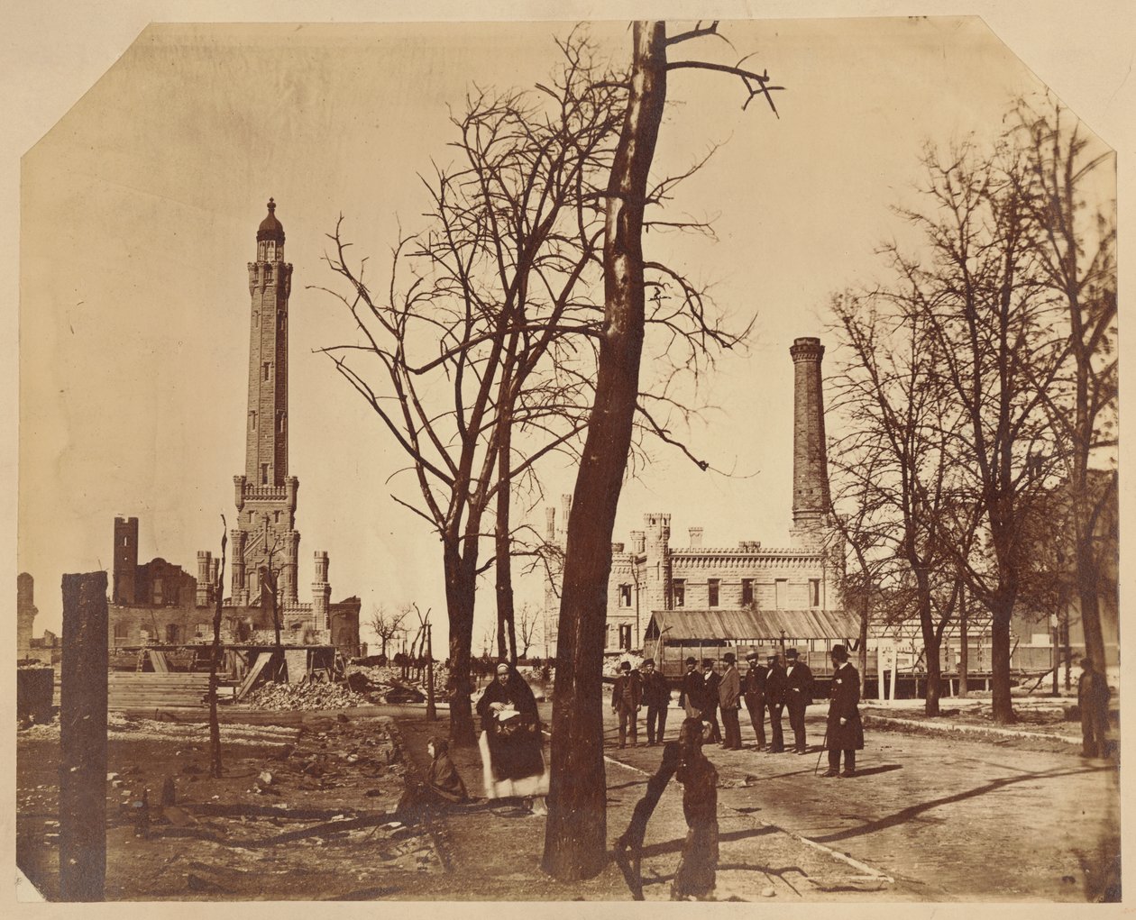 Stereografvy av Chicago Waterworks efter Chicago Fire, 1871 av American Photographer