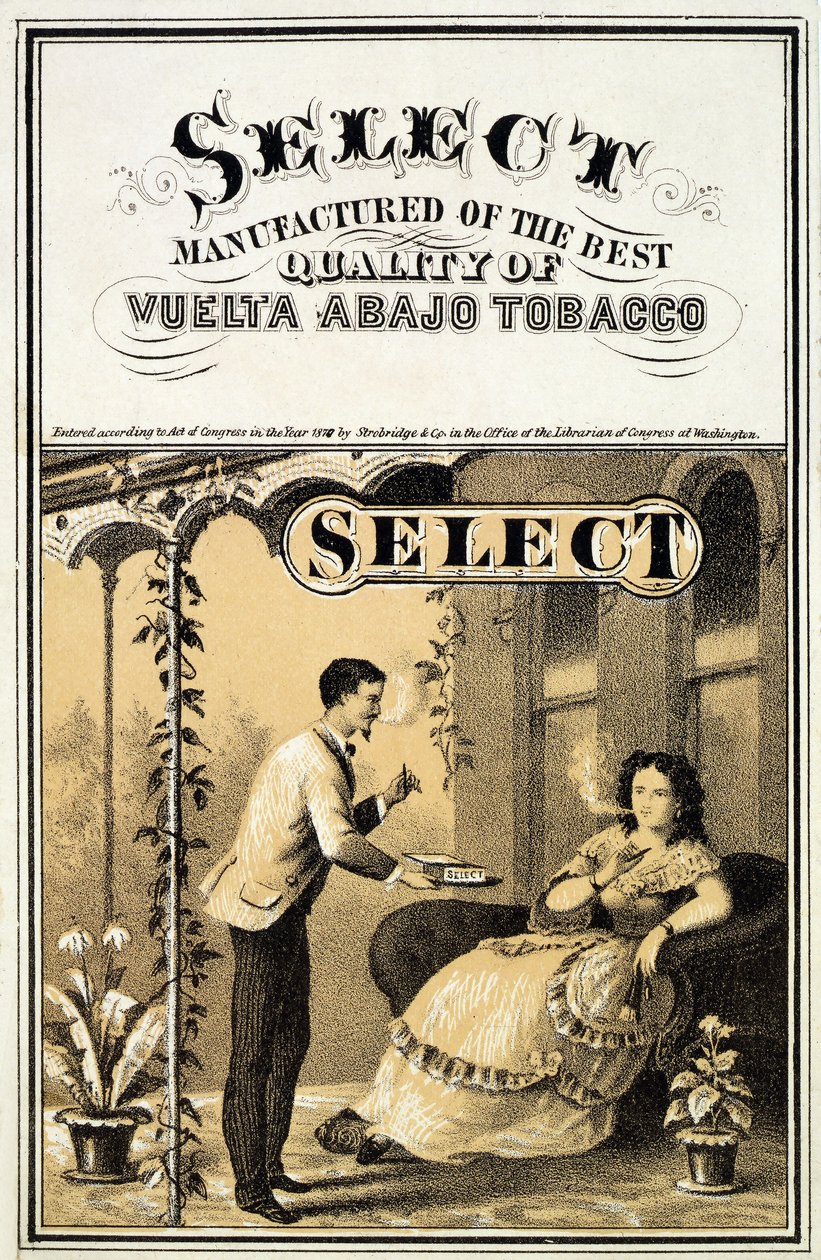Annons för Vuelta Abajo Tobacco, pub. 1870 av American School