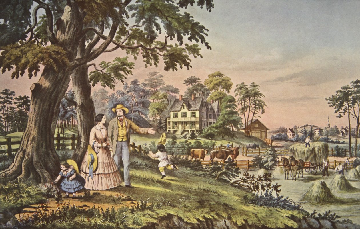 American Country Life, Sommarkväll, pub. 1855, Currier & Ives av American School