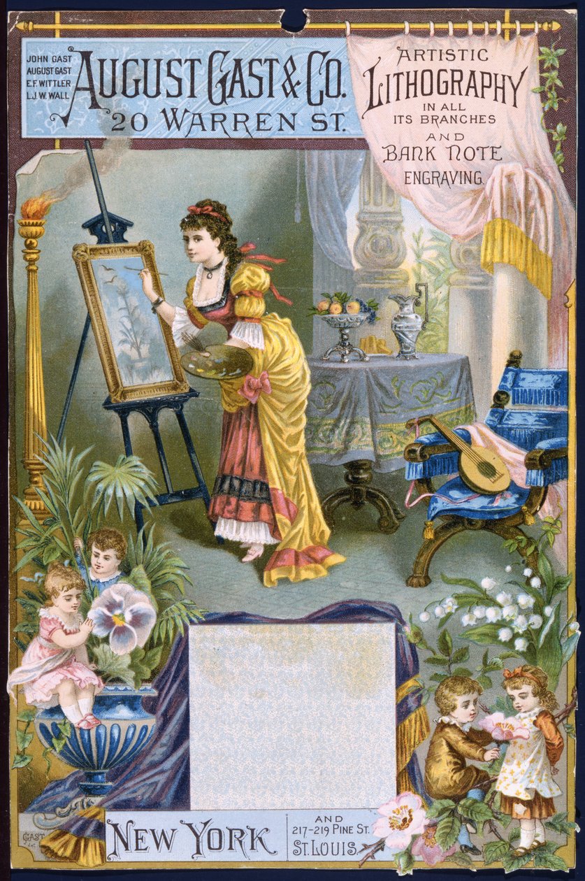August Gast & Co., Konstnärlig litografi och sedelgravyr (färg litho [bytekort]) av American School
