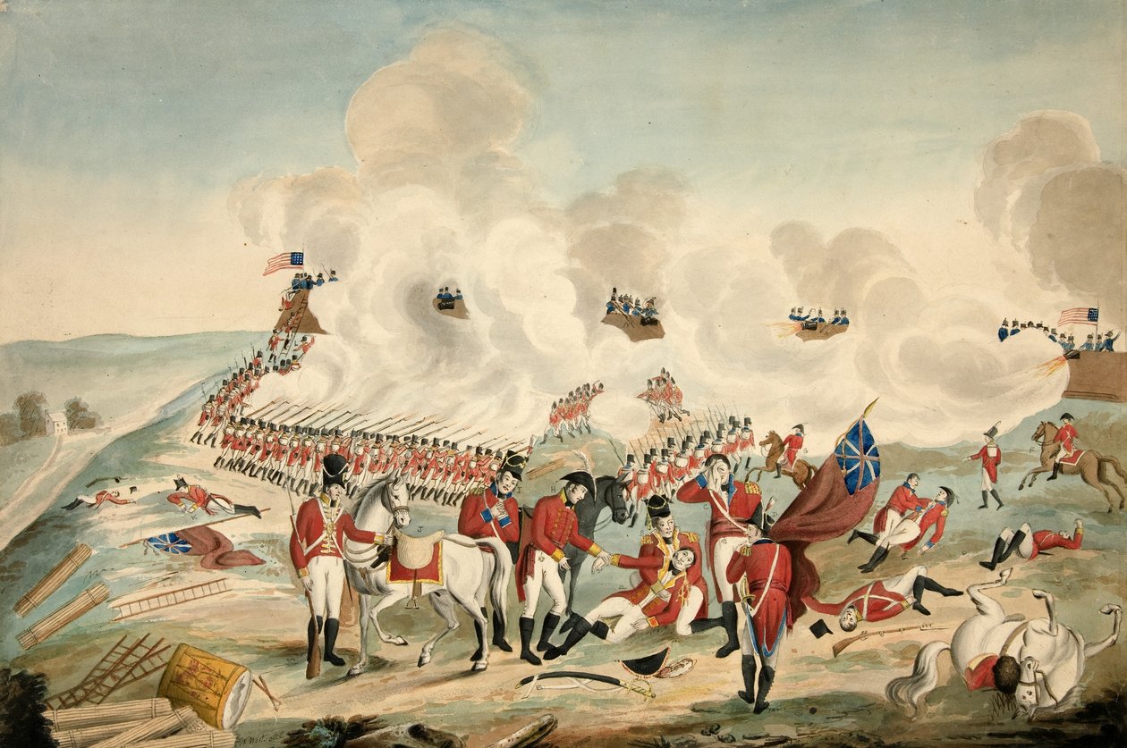 Slaget vid New Orleans och generalmajor Packenhams död den 8 januari 1815, pub. 1815 av American School