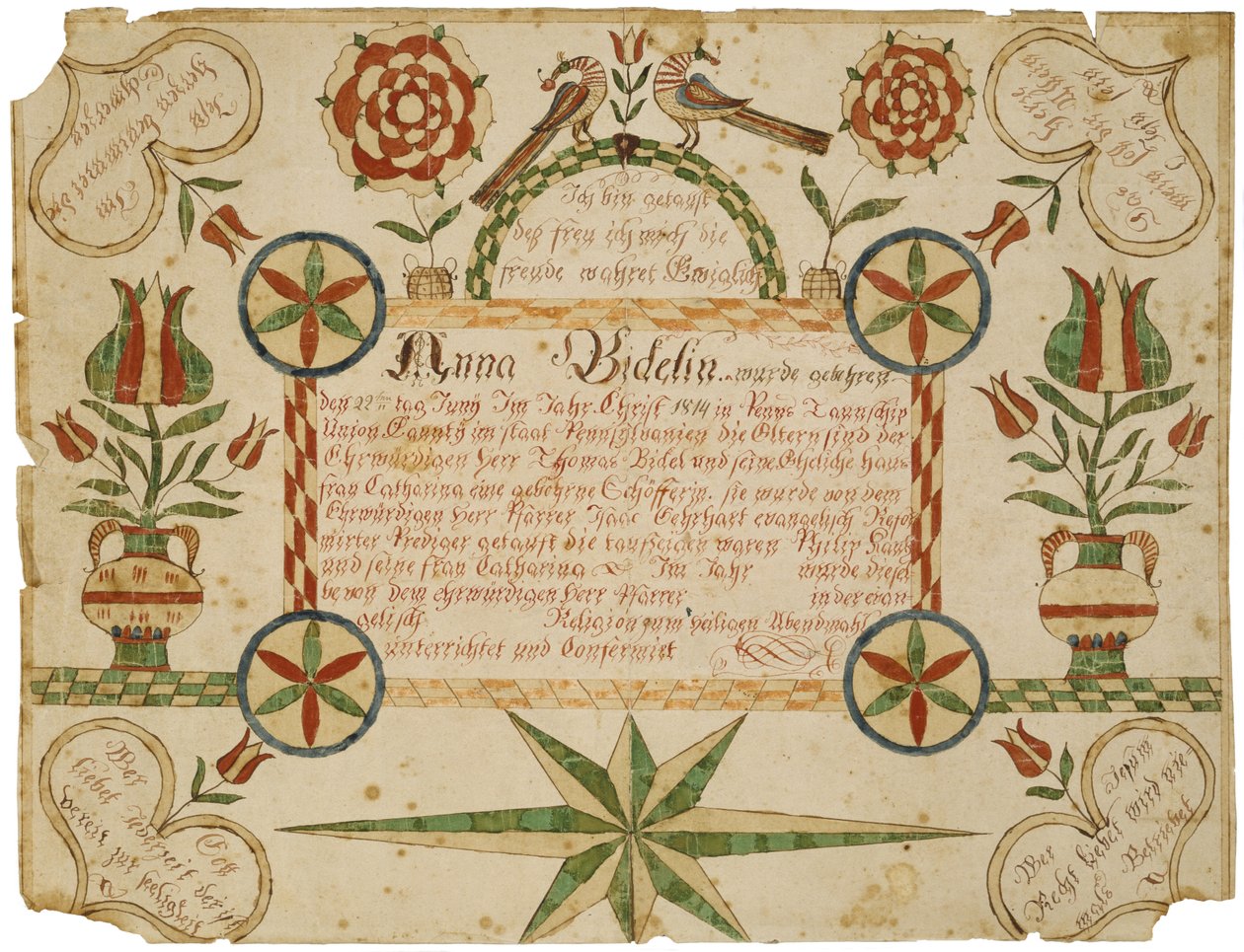 Födelseattest, c. 1820-1830 (bläck och akvarell på vävt papper) av American School